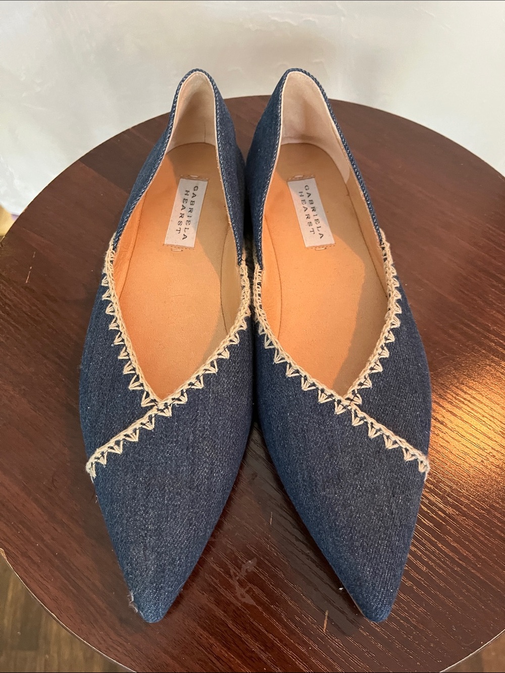 Gabriela Hearst Dark Blue Denim Pointed Flats with Cream Trim